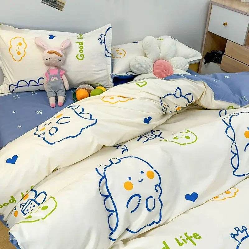 Rynx | Orange Bedding Set Girls Boys Bedding Sheet Plaid Duvet Cover No Filling 240x220 Single Double Queen King Bedding