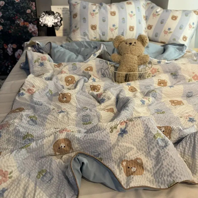 Rynx | Summer Blanket Cool Quilt Sweet Flower Blowing Cotton Summer Quilt Sleeping Naked Air Conditioning Quilt Lightweight Washable