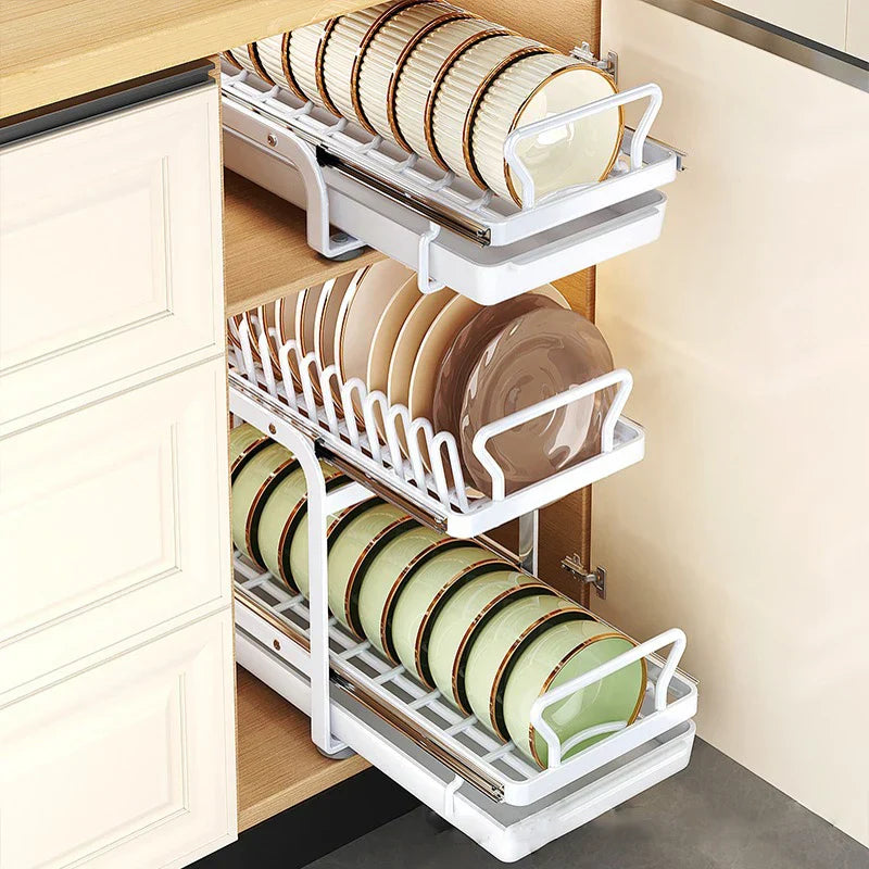 Lisslune | Kitchen Cabinet Sliding Storage Dish Rack