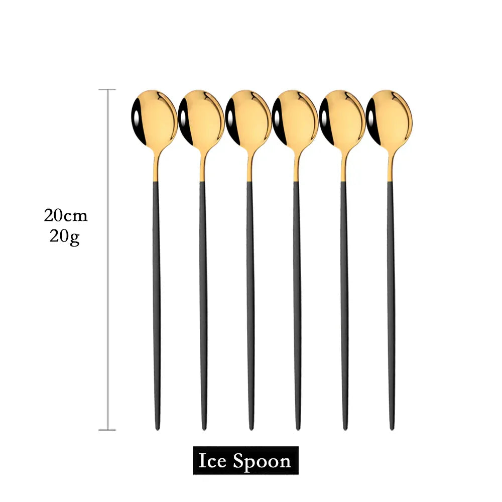 Lisslune | Golden 6-piece Long Handle Spoon Set