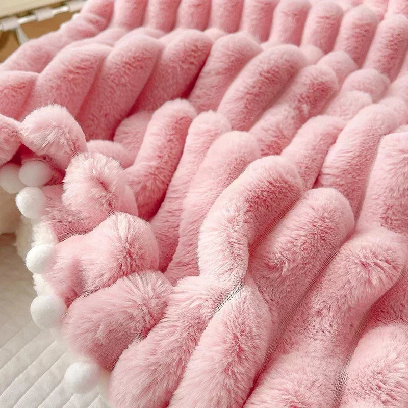 Rynx Toskana Synthetic Rabbit Fur Warm Weighted Blankets for Bed Luxury Synthetic Lamb Wool Double Blanket Soft Fluffy Warmth Double Blanket
