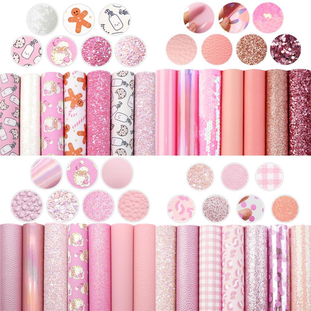 Lisslune | Elegant Pink Lychee Glitter Artificial Leather Craft Sheets for Stunning DIY Projects