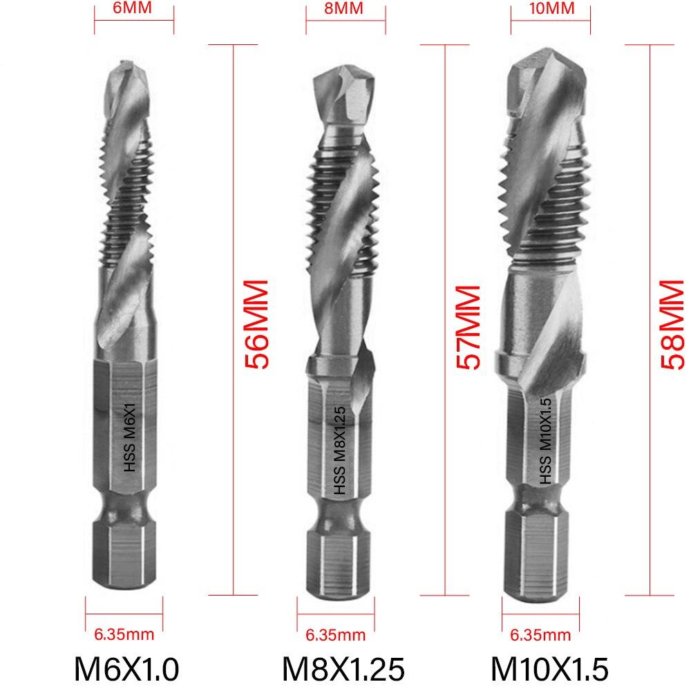 Lisslune | Precision Taps Set with Titanium Coating and Spiral Flute Design for Efficient Tapping and Chamfering
