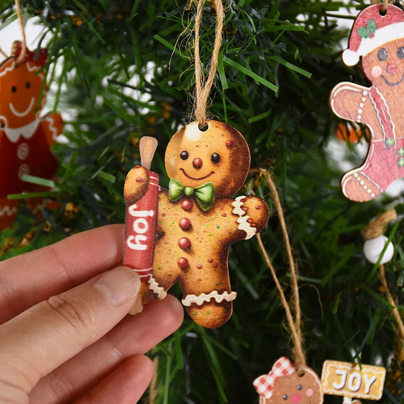 Rynx Christmas Wood Pendant Gingerbread Man Gnome Christmas Tree Hanging Decoration Noel Navidad Decorations for Home New Year Gift