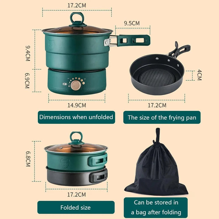 Lisslune | Compact Travel Multi-Cooker: Foldable 110V/220V Cooking System for Frying, Steaming, and More
