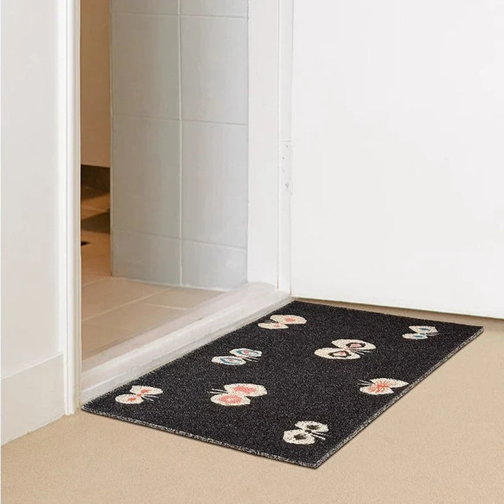 Rynx | Lovely PVC Butterfly Welcome Doormat Cuttable Black Entrance Mat Rug Anti Dust Floor Organizer Pad Outdoor Home Decor