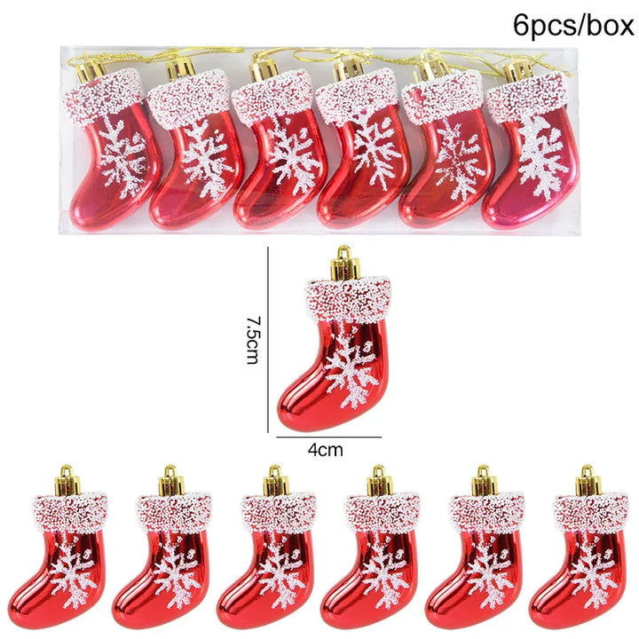 Rynx 6pcs/box Christmas Tree Pendant Red Star Candy Snowflake Xmas Ball Ornament New Year 2025 Home Decoration Noel Gift Navidad