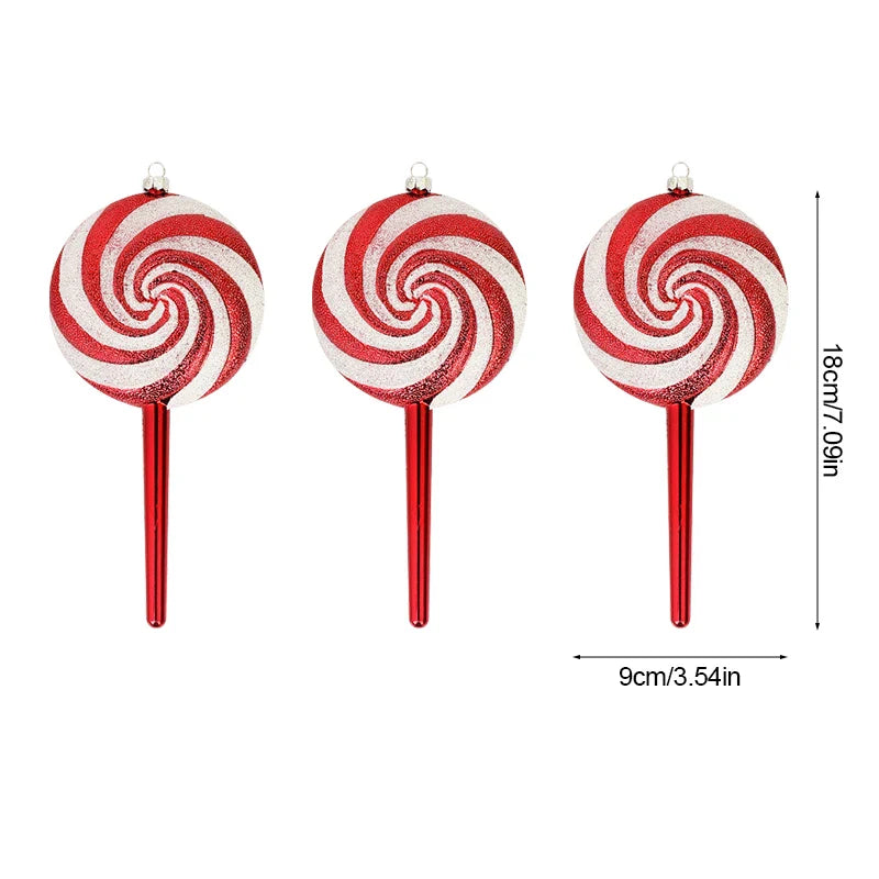 Rynx 3/6pcs Large Christmas Lollipop Red Candy Cane Pendant Xmas Tree Hanging Ball Ornament 2024 Christmas Decoration for Home New Year