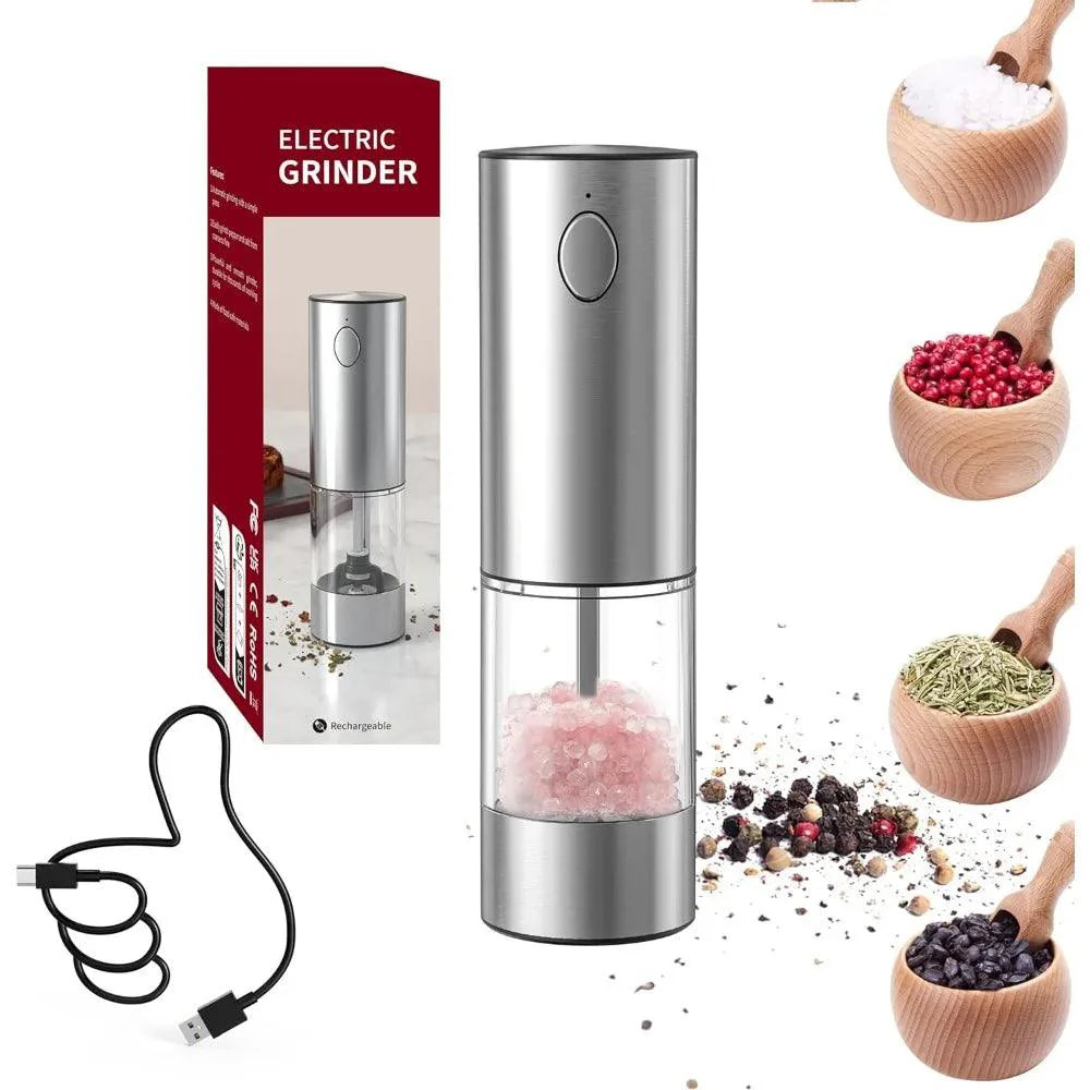 Lisslune | USB rechargeable electric salt and pepper mill set with adjustable grinding positions and illuminated LED