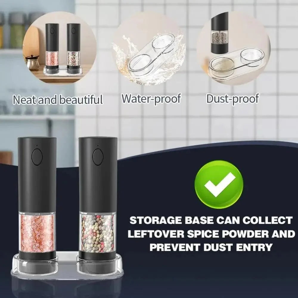 Lisslune | Stylish rechargeable electric salt and pepper mill set with practical storage base