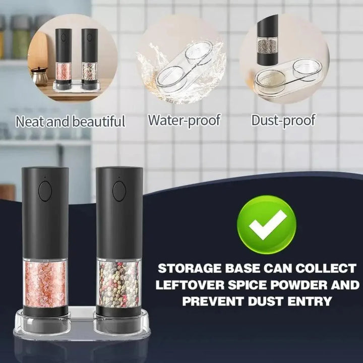 Lisslune | Stylish rechargeable electric salt and pepper mill set with practical storage base