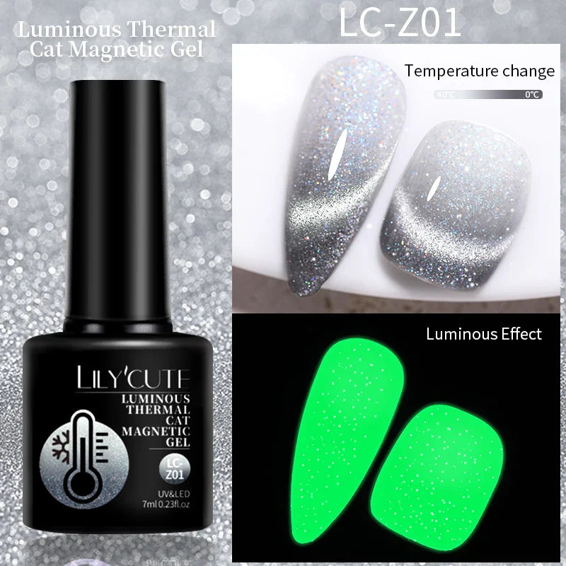 Rynx |7ML Snowlight Cat Magnetic Gel Nail Polish Grow-In-Dark Reflection Glitter Laser Semi-Permanent Soak Off UV Gel Nail Polish