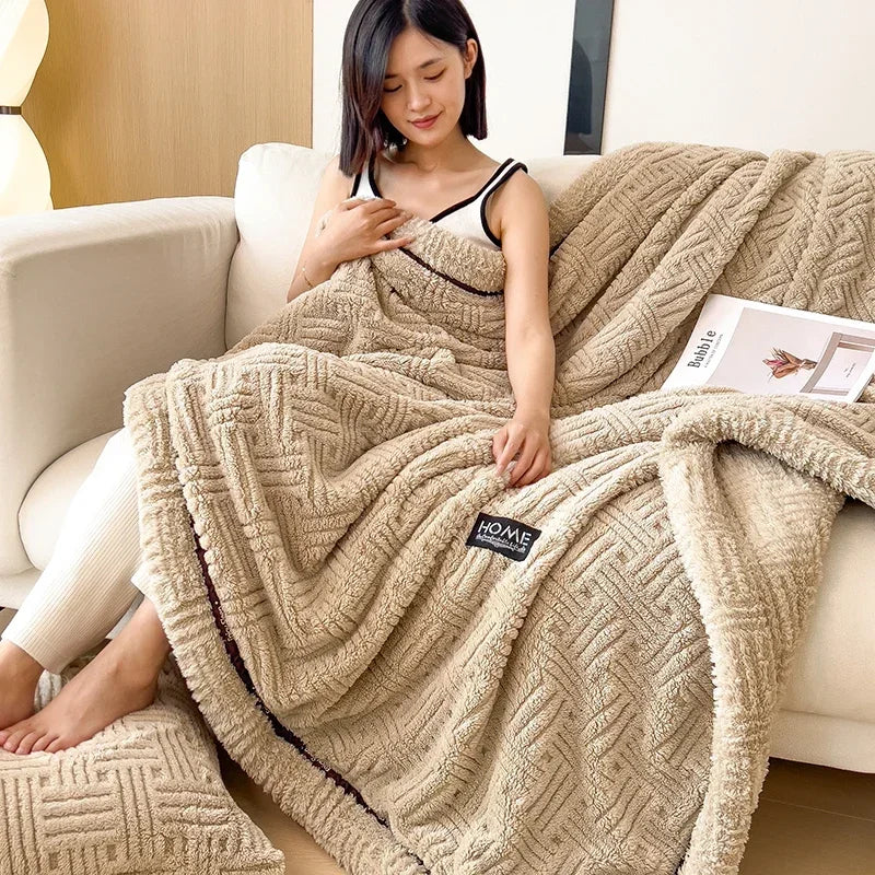 Rynx New Half-Side Fleece Autumn Winter Blanket Soft Fluffy Maternal and Child Grade Comforters Warm Breathable Sofa Cover Blanket
