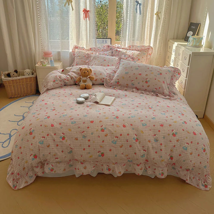 Rynx | Cute Print Bed Sheet Set Girls' Room Bedding Set Single/Double/Queen/King Size Bedding Set Soft Bedding sábanas para cama
