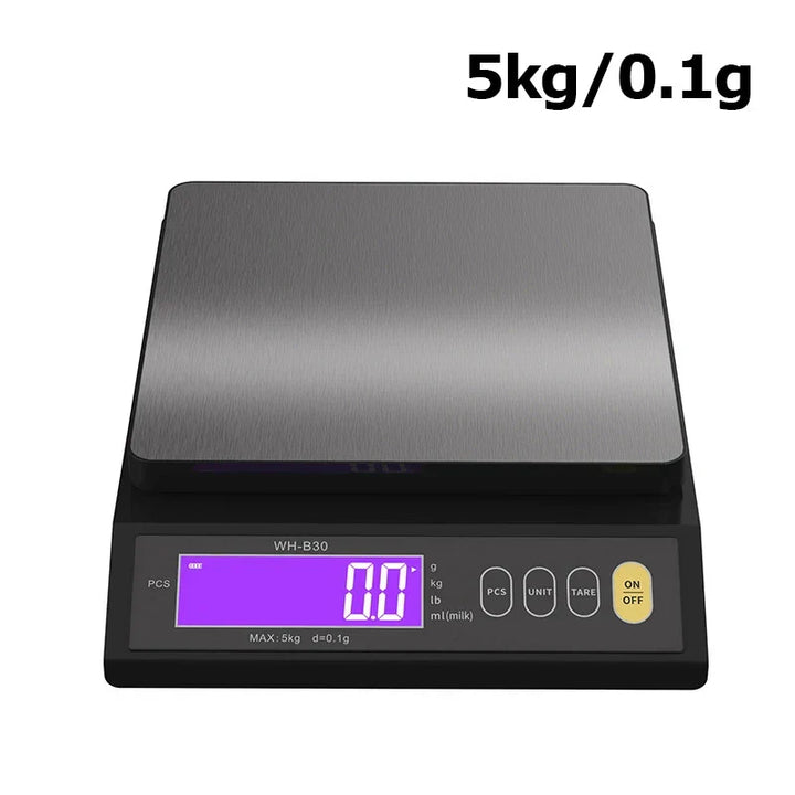 Lisslune | 5 kg/0.1 g and 10 kg/1 g digital electronic kitchen scale, LCD display, fully waterproof stainless steel weighing tool for baking
