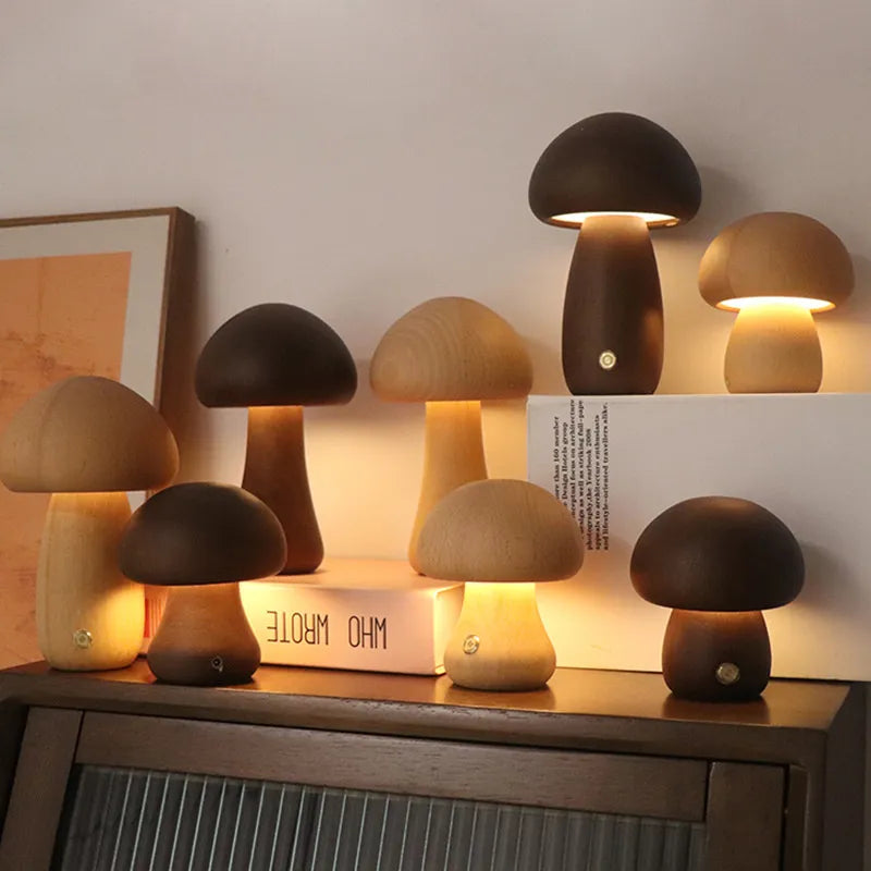 Lisslune | Touch Switch Wooden Mushroom LED Night Lamp
