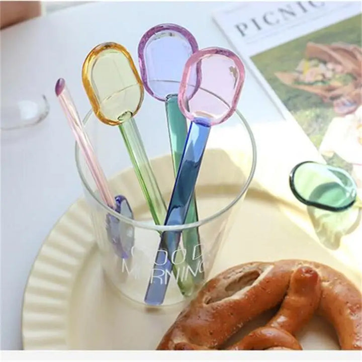 Rynx | Stained Glass Spoon Dessert Ice Milk Long Handle Spoon Coffee Soup Stirring Spoon High Borosilicate Heat and Cold Resistance