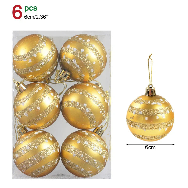 Rynx 6pcs/Box 6cm Christmas Tree Balls Ornaments Xmas Tree Hanging Decorations Christmas Decorations for Home Navidad Natal New Year Gift