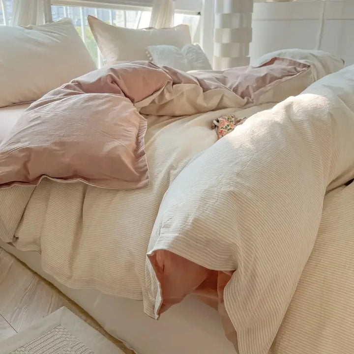 Rynx | Striped Duvet Cover Set Quilt Set Ins Nordic Gray Bed Set of Four Parts, Home Luxury Bedding Set Bed Sheets