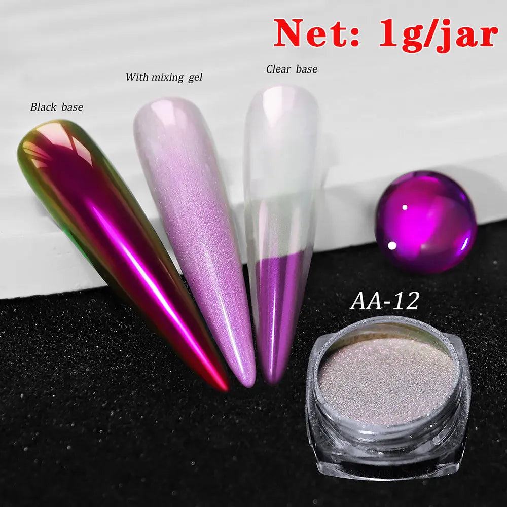 Rynx | 1jar Chrome Chameleon Aurora Nail Powder Metallic Effect Nail Glitter Pigment Mirror Nail Rubbing Dust Gel Nail Polish Accessories