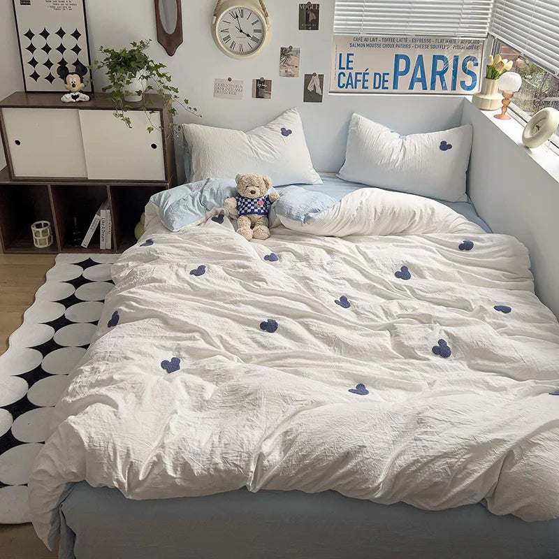 Rynx | Embroidery Bedding Duvet Set Pillowcase Bed Sheet Single and Double Bed Bedding Duvet Set Queen/King Double Single Bed