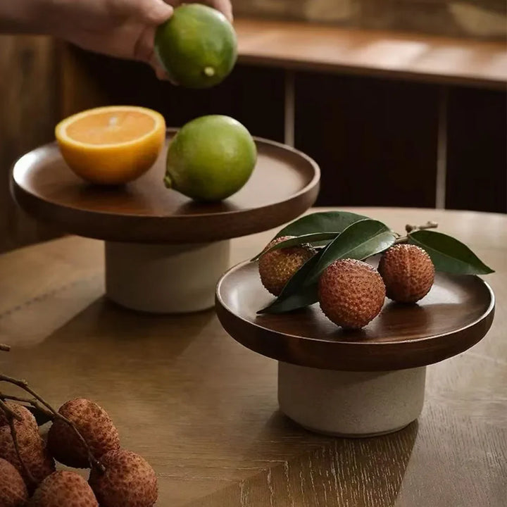 Rynx | Japanese Cake Fruit Plate Wooden Egg Holder Dessert Storage Rack Ceramic High Foot Snack Decorative Plate Kitchen Accessories