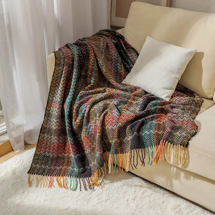 Rynx | Textile City Woven Throw Blanket in Ethnic Style Wave Fringe Casual Scarf Throw Blanket Room Decoration Acrylic Scarf 127x172cm