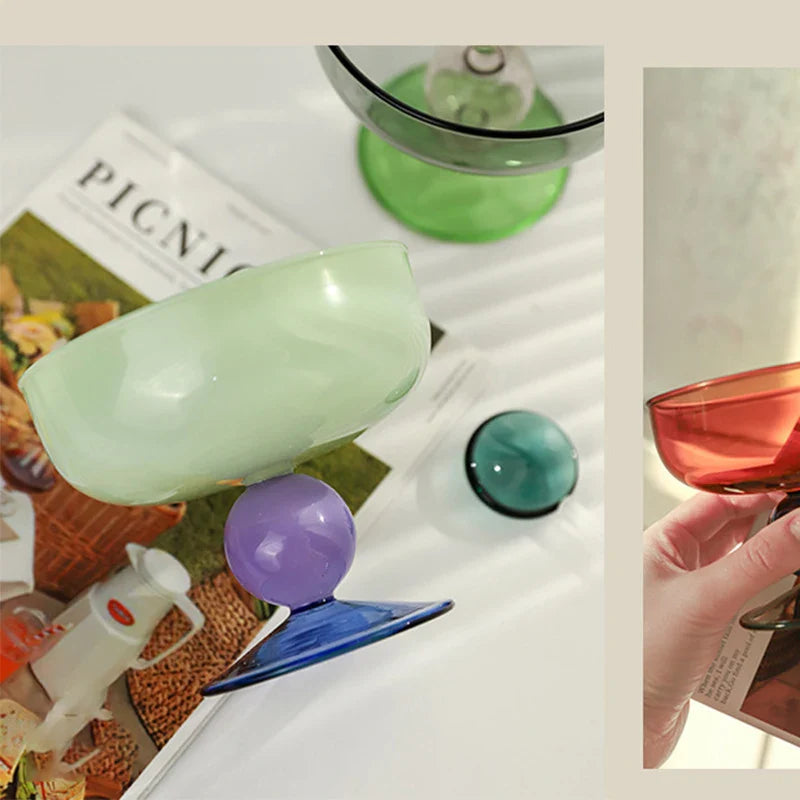 Rynx | Stained Glass Goblet Ice Dessert Bowl Colorful Transparent Cup Fruit Salad Borosilicate Glass Bowl Heat Resistant Glass