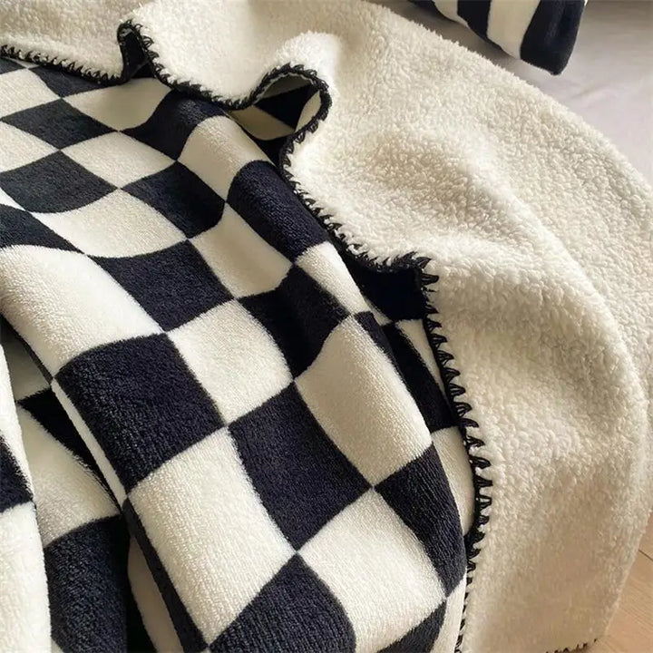 Rynx | Retro Checkered Plaid Throw Blankets Double Layer Soft Plush Warm Scarf Sofa Cover Fluffy Blanket Fluffly Bedspread