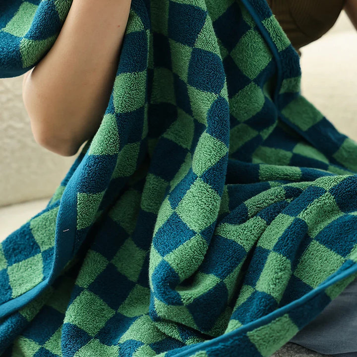 Rynx | Retro Chessboard Plaid Towels combed cotton yarn Jacquard face towel absorbent soft bath towel for home & hotel supplies