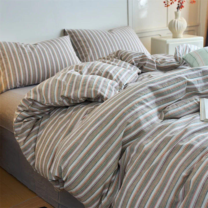Lisslune | Luxus 100% Baumwolle Streifen 3-teiliges Bettbezug-Set (1 Bettbezug + 2 Kissenbezüge), Garngefärbt, Weiches Bettwäsche-Set, Mehrere Größen