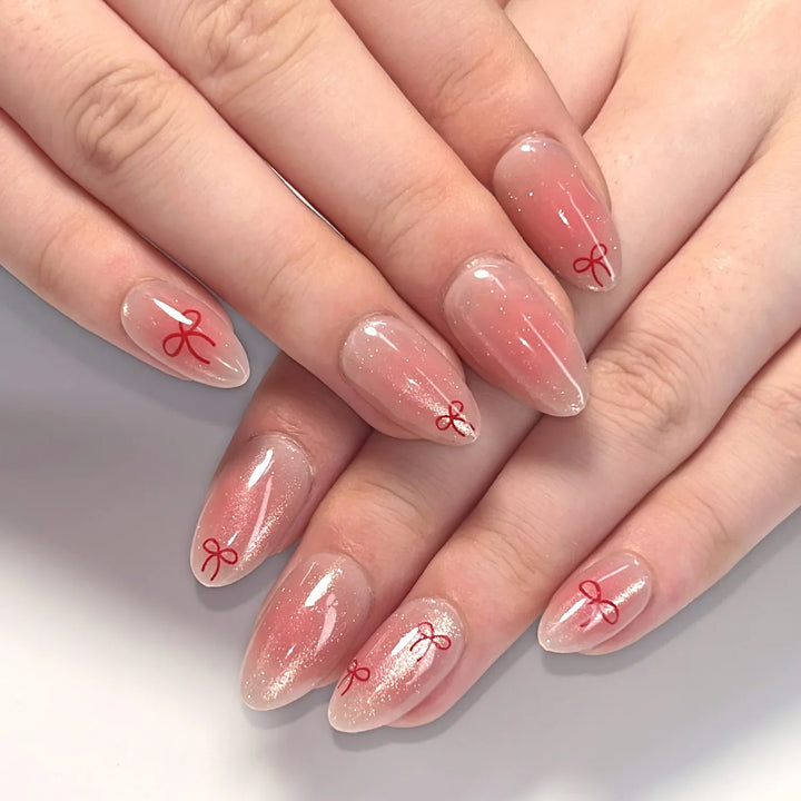 Rynx | Gray Sparkling Cat Eye Sweet Bow Nail Art Solid Color False Nails Removable Ready False Nails Press-on Nails with Glue