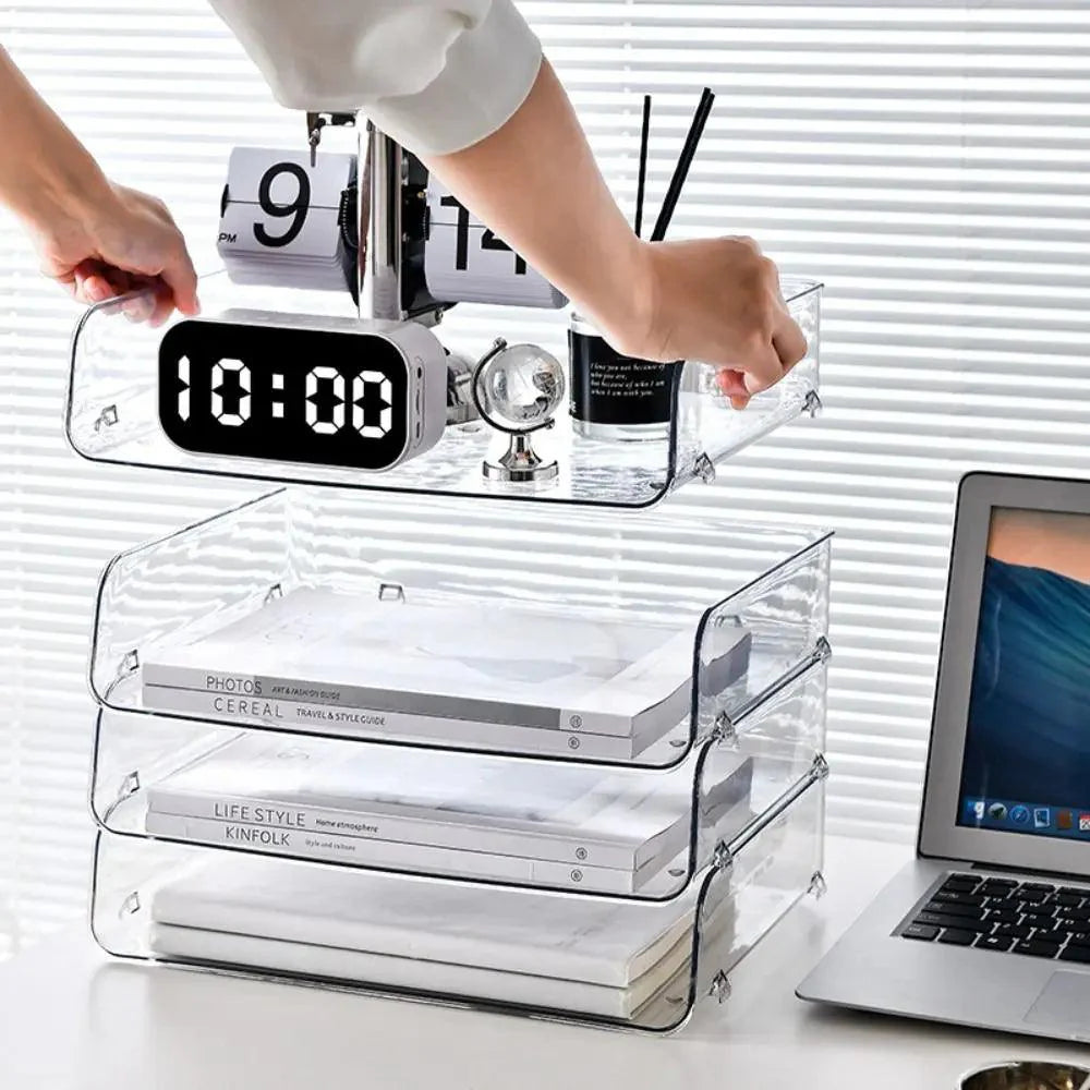Lisslune | Transparent Acrylic A4 File Storage Organizer - Stackable Desktop Shelf for Papers and Magazines