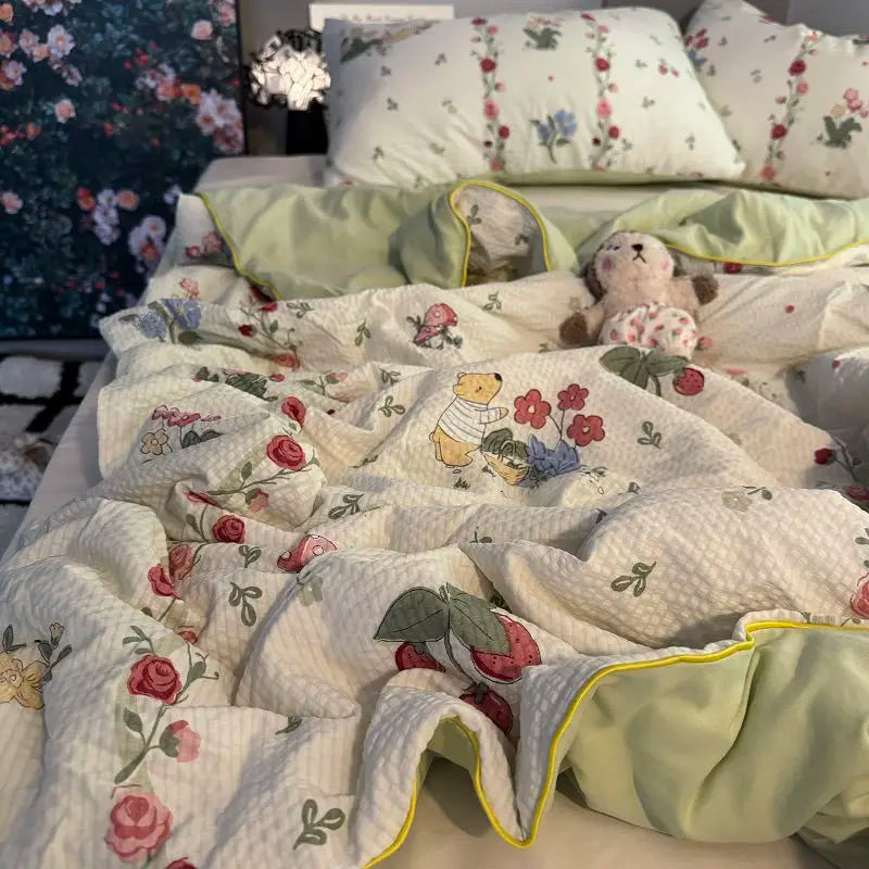 Rynx | Summer Blanket Cool Quilt Sweet Flower Blowing Cotton Summer Quilt Sleeping Naked Air Conditioning Quilt Lightweight Washable