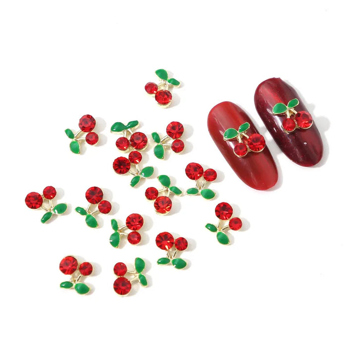 Rynx | 20 pieces/bag 3D Cherry Nail Charms Red & Pink Cherry Nail Rhinestones Nail Gemstones Nail Glitter Stud Fruit Nail Slices for Nail Jewelry