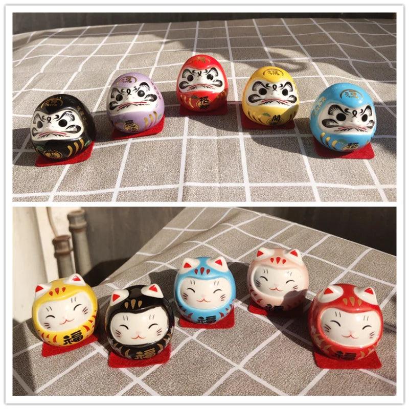 Lisslune | Charming Japanese Ceramic Lucky Cat Daruma Figurine for Home Decor and Gifts