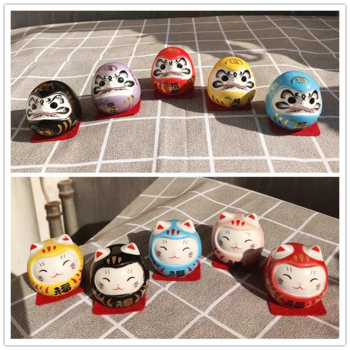 Lisslune | Charming Japanese Ceramic Lucky Cat Daruma Figurine for Home Decor and Gifts