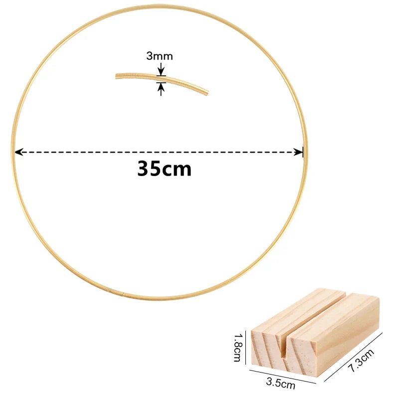 Rynx Gold Metal Flower Ring Hoop with Wood Base for Wedding Party Table Centerpiece Decoration Artificial Flower Garland DIY Wreath