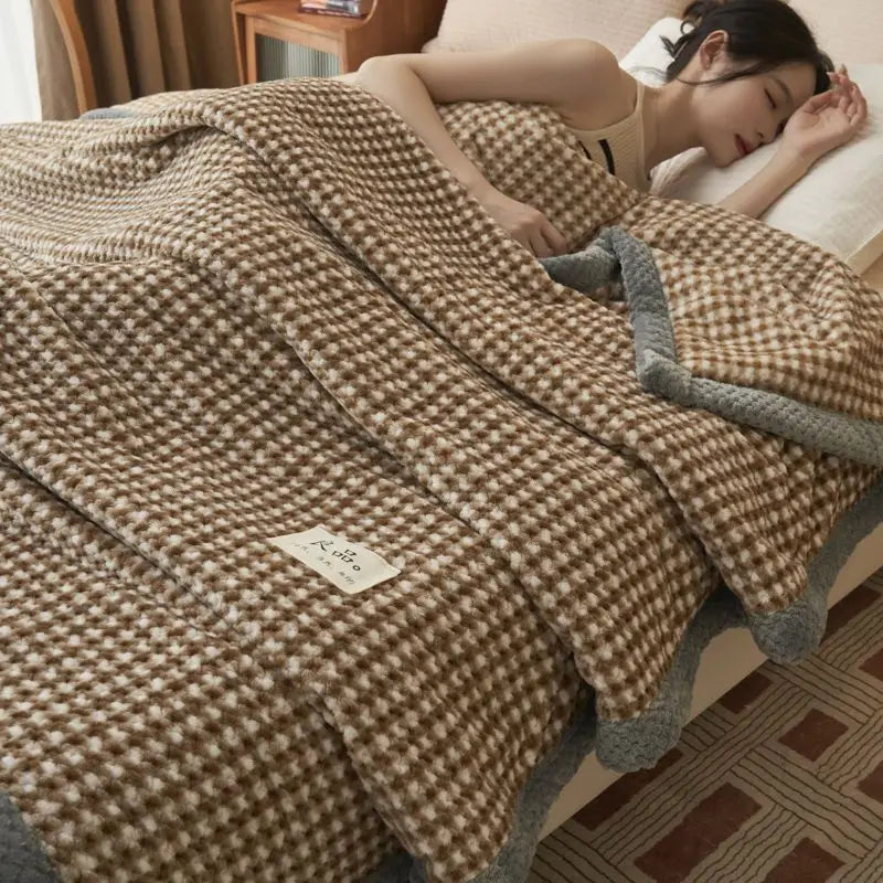 Rynx Winter blanket throw soft chenille yarn knitted blanket knitted throw blanket for couch bed warm sleeping blanket
