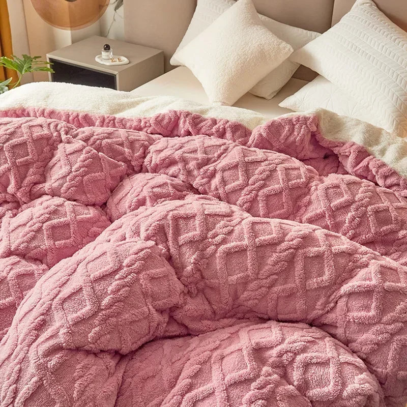 Rynx Tafu Velvet Warm Winter Bed Cover Blanket Dual Use Artificial Cashmere Duvet Cover Soft Warm Coral Fleece Comforter Cover