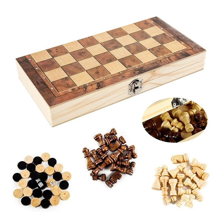 Rynx | 3 in 1 foldable international chess, foldable wooden portable chess game board, wooden chessboard for adults premium gift