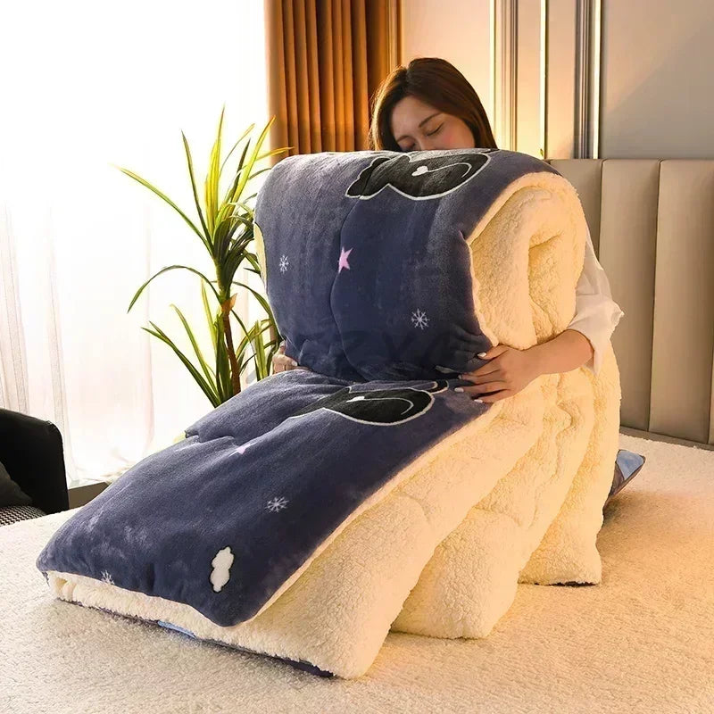 Rynx Plaid Super Thick Warm Blankets for Winter Autumn Milk Fleece Thickening Heat Sleeping Blanket Soft Fluffy Bedding Blanket Duvet