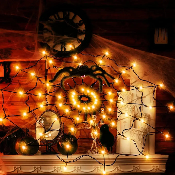 Rynx | Halloween Glowing Spider Web Halloween Decoration Lights Spider Web Lights Halloween Decoration Outdoor Indoor Halloween Decor