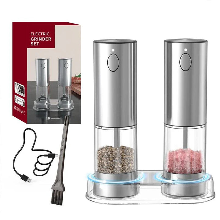 Lisslune | Automatic rechargeable salt and pepper mill duo with adjustable grind settings and integrated LED light