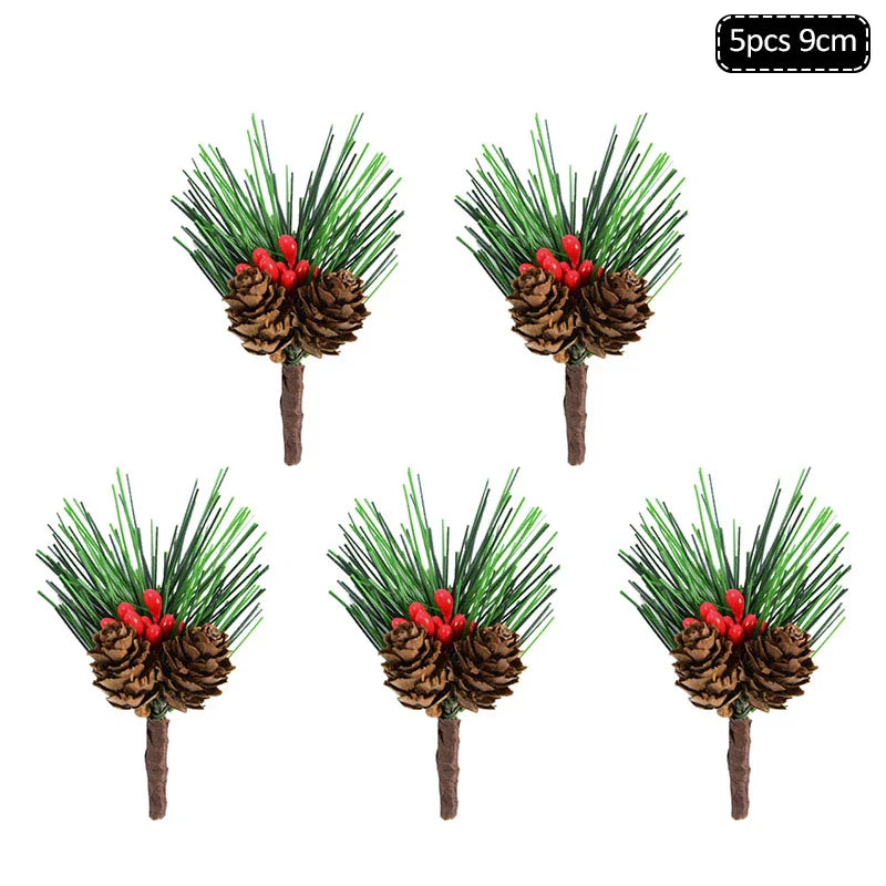 Rynx 1Pack Christmas Pine Needles Branches Artificial Plant Christmas Tree Ornaments Decorations for Home DIY Wreath Gift Box Wedding Flowers