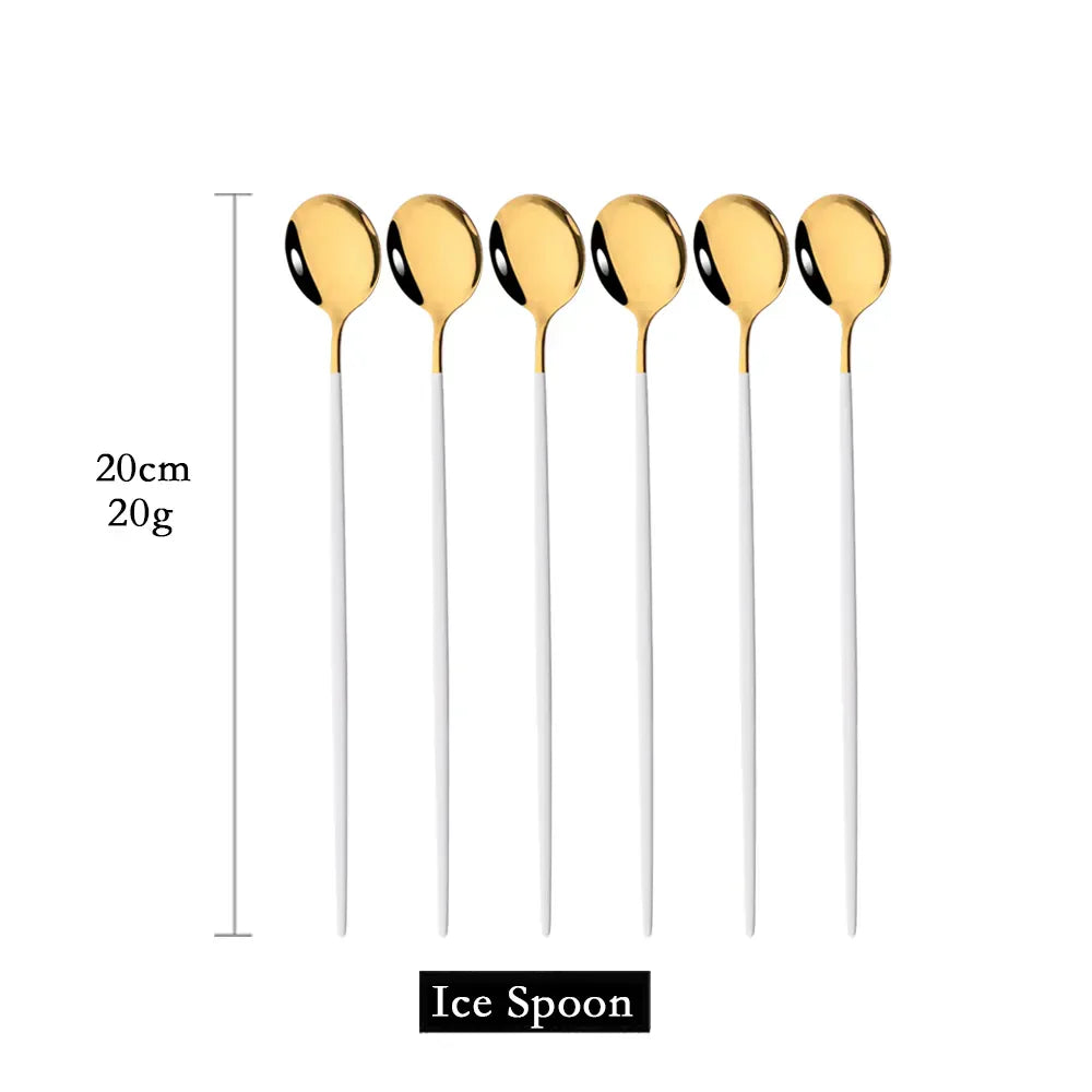 Lisslune | Golden 6-piece Long Handle Spoon Set