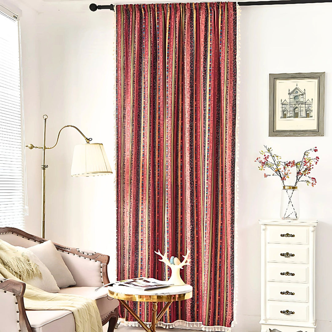 Lisslune | Serina Boho Striped Tassel Curtain for Living Room Window