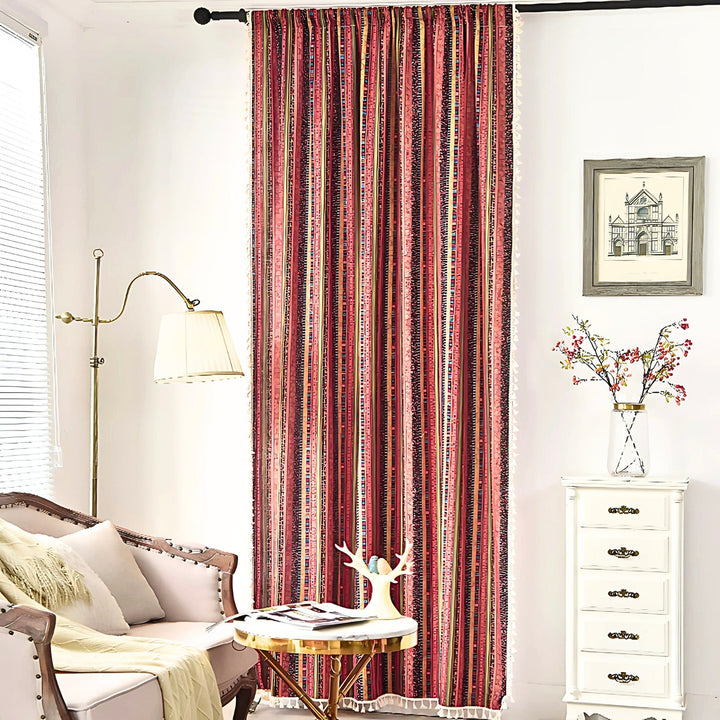 Lisslune | Serina Boho Striped Tassel Curtain for Living Room Window