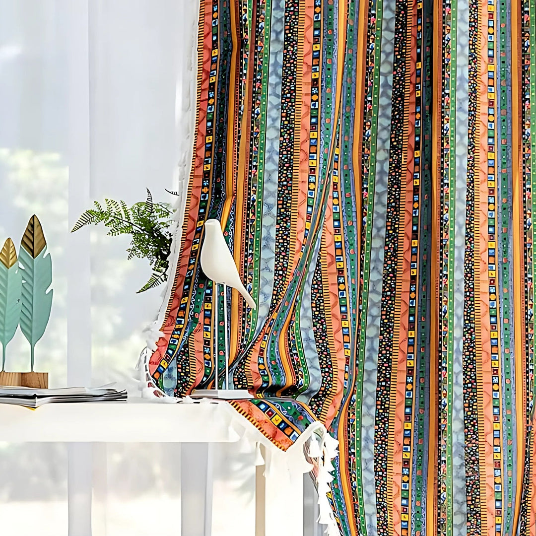 Lisslune | Serina Boho Striped Tassel Curtain for Living Room Window