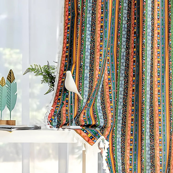 Lisslune | Serina Boho Striped Tassel Curtain for Living Room Window